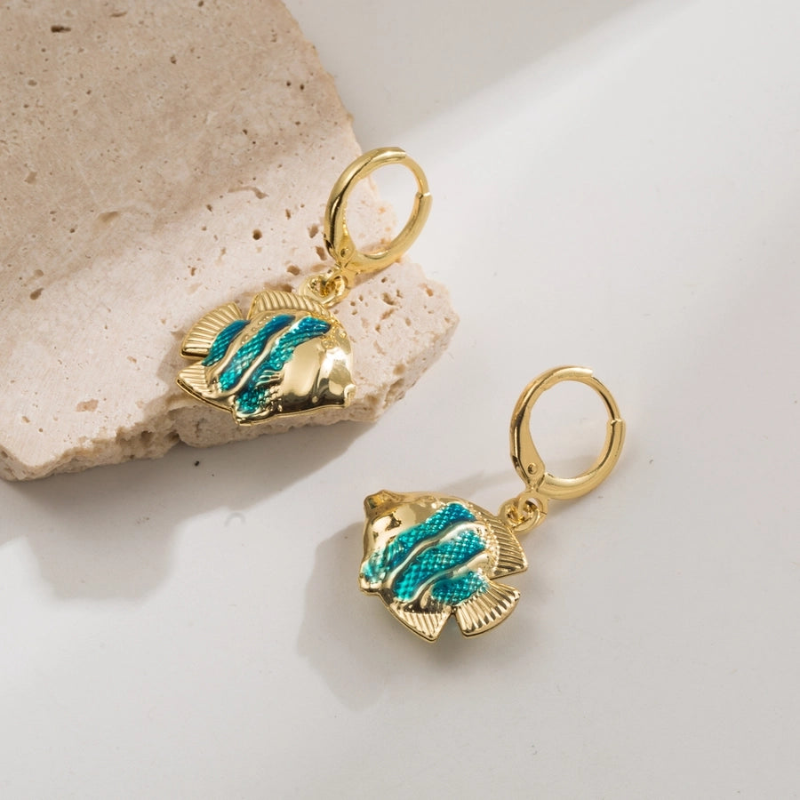 1 Pair Elegant Vacation Starfish Shell Copper 18K Gold Plated Drop Earrings