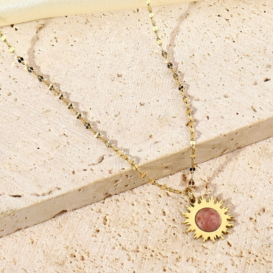 Jewelry Retro French Style Geometric Titanium Steel Natural Stone 14K Gold Plated Plating Pendant Necklace