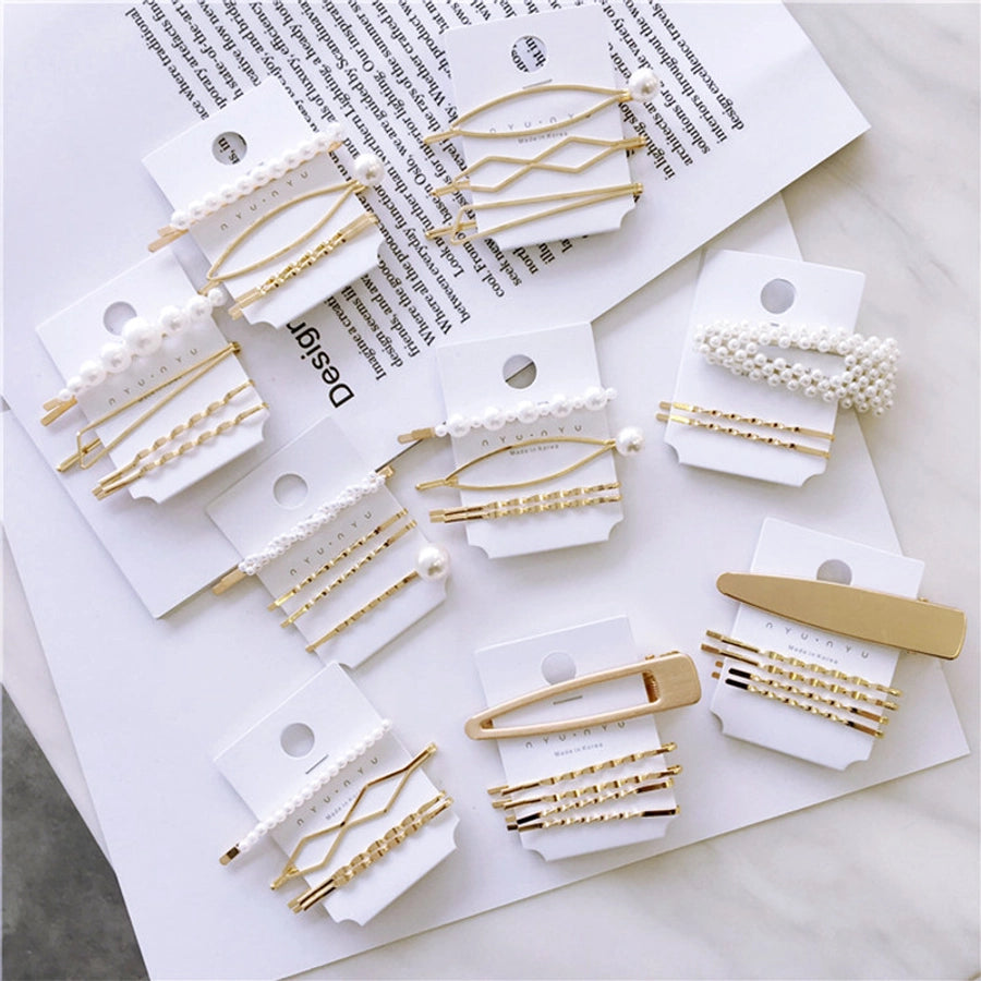 fashion geometric alloy plating artificial pearls hair clip 1 set