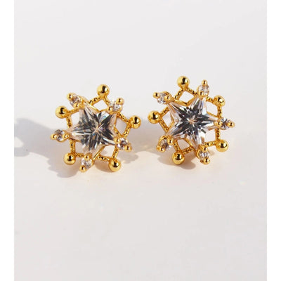 1 Pair Luxurious Queen Shiny Star Inlay Brass Zircon 24K Gold Plated Brass Earrings