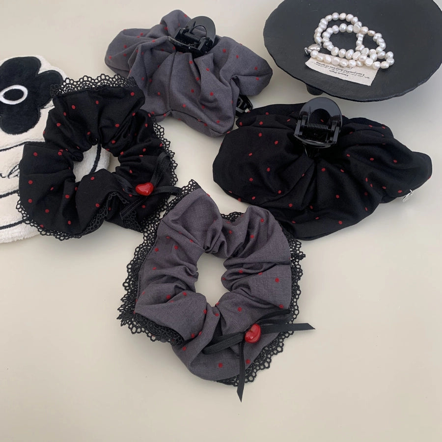 Women's Retro French Style Polka Dots Heart Shape Bow Knot Plastic Cloth Hair Tie Hair Claws