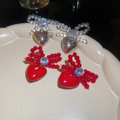 1 Pair IG Style Heart Shape Inlay Copper Resin Glass Bead Zircon Drop Earrings