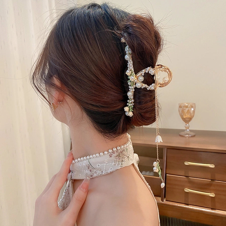 sweet flower alloy tassel artificial pearls hair claws