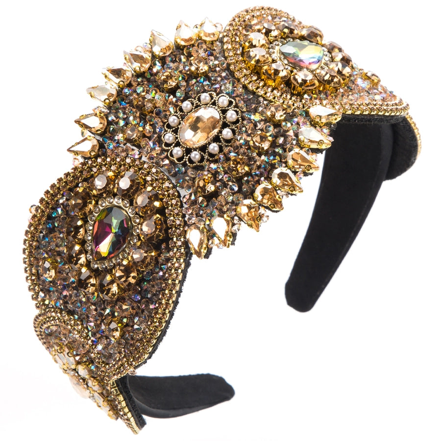 Women's Elegant Luxurious Flower Cloth Inlay Rhinestones Pearl Hair Band