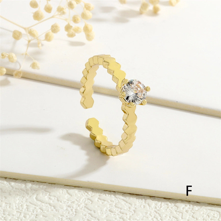 Copper Inlay Round Zircon Open Rings