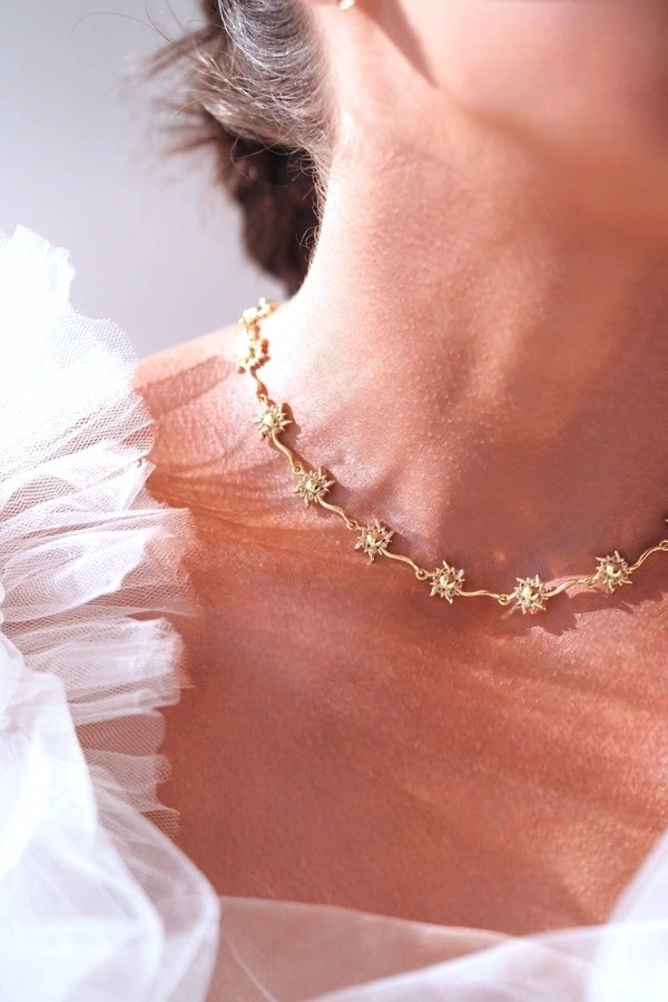 Copper 14K Gold Plated Inlay Sun rose flower Bow Knot Zircon Bracelets Necklace