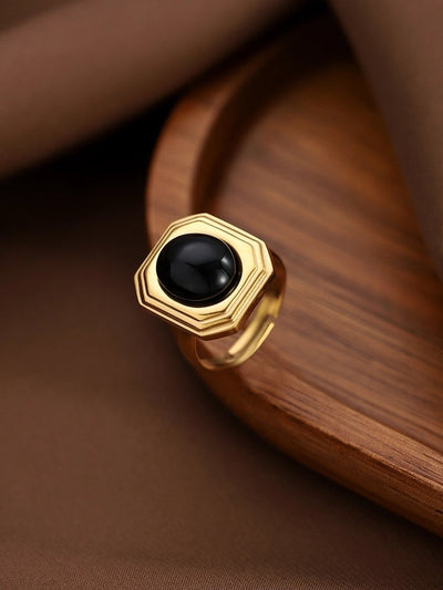 Jewelry Classical Retro Vintage Style Geometric 304 Stainless Steel Natural Stone Inlay Rings