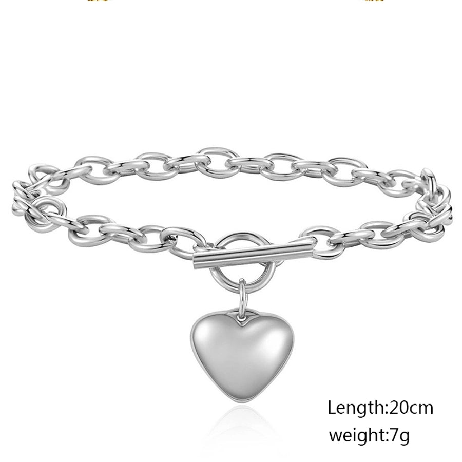 Jewelry Simple Style Classic Style Heart Shape 304 Stainless Steel Gold Plated Bracelets Necklace