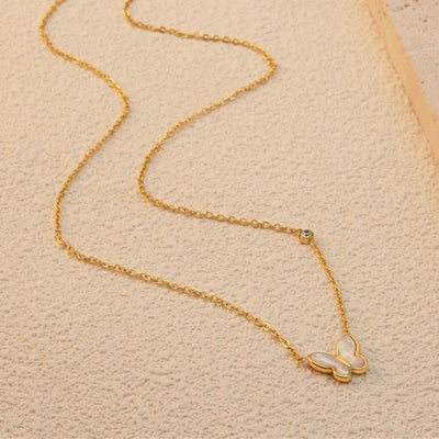 Jewelry Sweet Simple Style Butterfly 304 Stainless Steel Acrylic Shell 18K Gold Plated Plating Butterfly Pendant Necklace