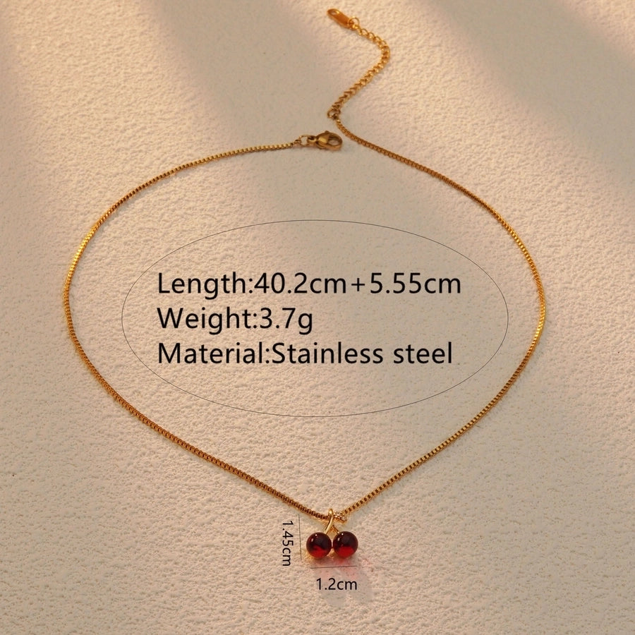 Jewelry Sweet Simple Style Cherry 304 Stainless Steel 18K Gold Plated Plating Pendant Necklace