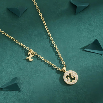 Copper 18K Gold Plated Inlay Letter Zircon Pendant Necklace