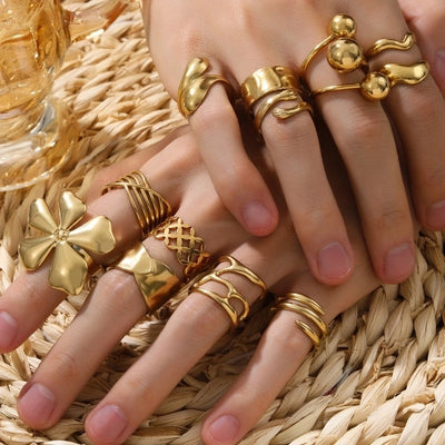 Jewelry Retro Floral 304 Stainless Steel Plating Open Rings