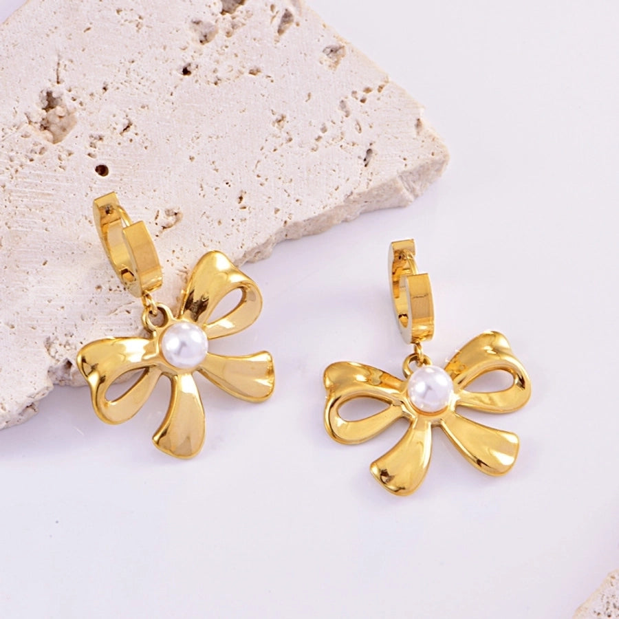 Jewelry Sweet Simple Style Bow Knot Titanium Steel Earrings Necklace