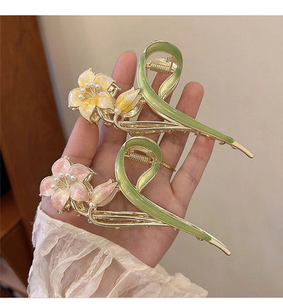 sweet flower alloy plating inlay artificial pearls hair claws