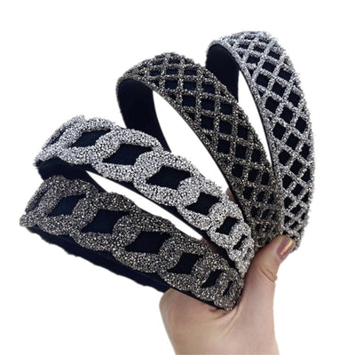 korean rhinestone chain mesh wide-sided hair band