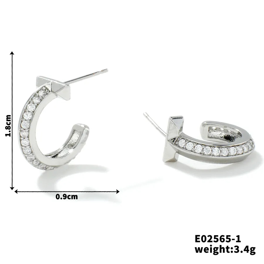 1 Pair Casual Vacation Solid Color Inlay Copper Zircon K Gold Plated Rhodium Plated Ear Studs