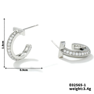 1 Pair Casual Vacation Solid Color Inlay Copper Zircon K Gold Plated Rhodium Plated Ear Studs