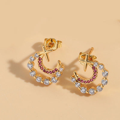 1 Pair Elegant Simple Style Commute Moon Copper Zircon 14K Gold Plated Ear Studs