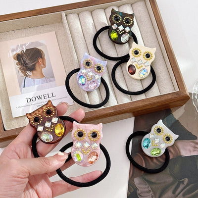 Women's Cute Owl Acetic acid sheets Inlay Rhinestones Rubber Band