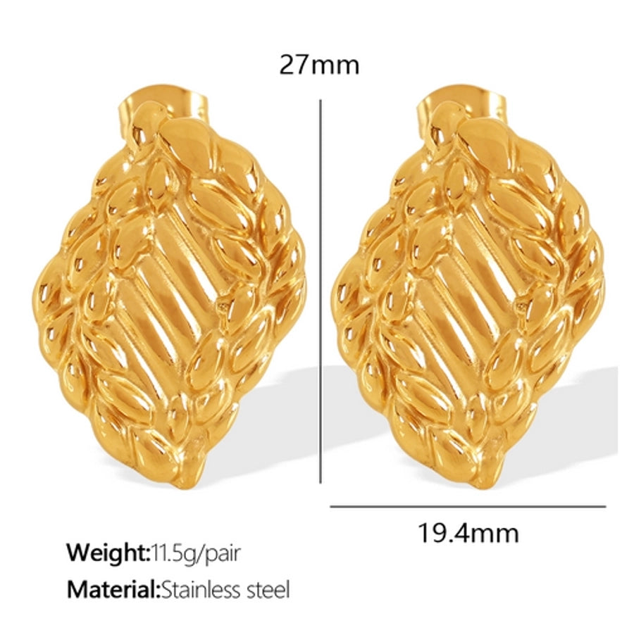 1 Pair IG Style Retro Geometric Polishing Plating 304 Stainless Steel 18K Gold Plated Ear Studs