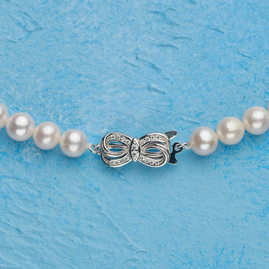 925 Sterling Silver Beaded Chain Beaded Metal Button Round Freshwater Pearl Necklace