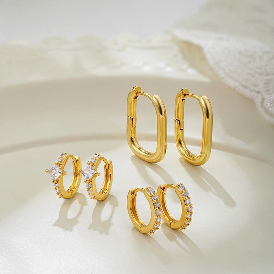 1 Set Elegant Luxurious Square Oval Copper Hoop Earrings