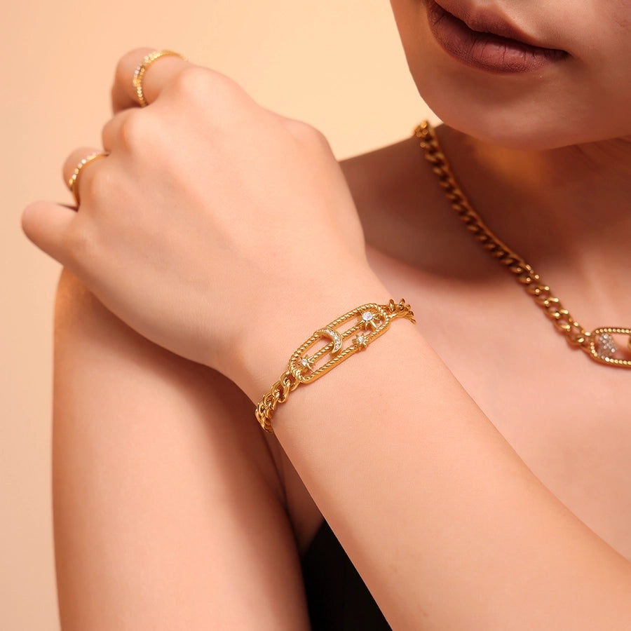 Jewelry Elegant Luxurious Vacation Heart Shape Lightning Titanium Steel Rhinestones 18K Gold Plated Plating Inlay Jewelry Set