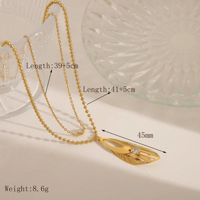 Jewelry Retro French Style Romantic Leaf Wings 304 Stainless Steel Zircon 18K Gold Plated Hollow Out Inlay Earrings Necklace