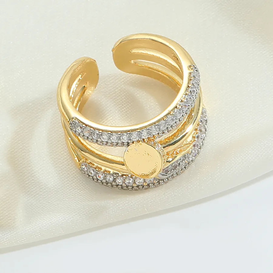 Wholesale Jewelry Casual Retro Solid Color Copper Zircon 14K Gold Plated Hollow Out Open Rings