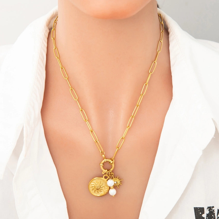 Jewelry Vintage Style Classic Style Sun 304 Stainless Steel Plating Pendant Necklace