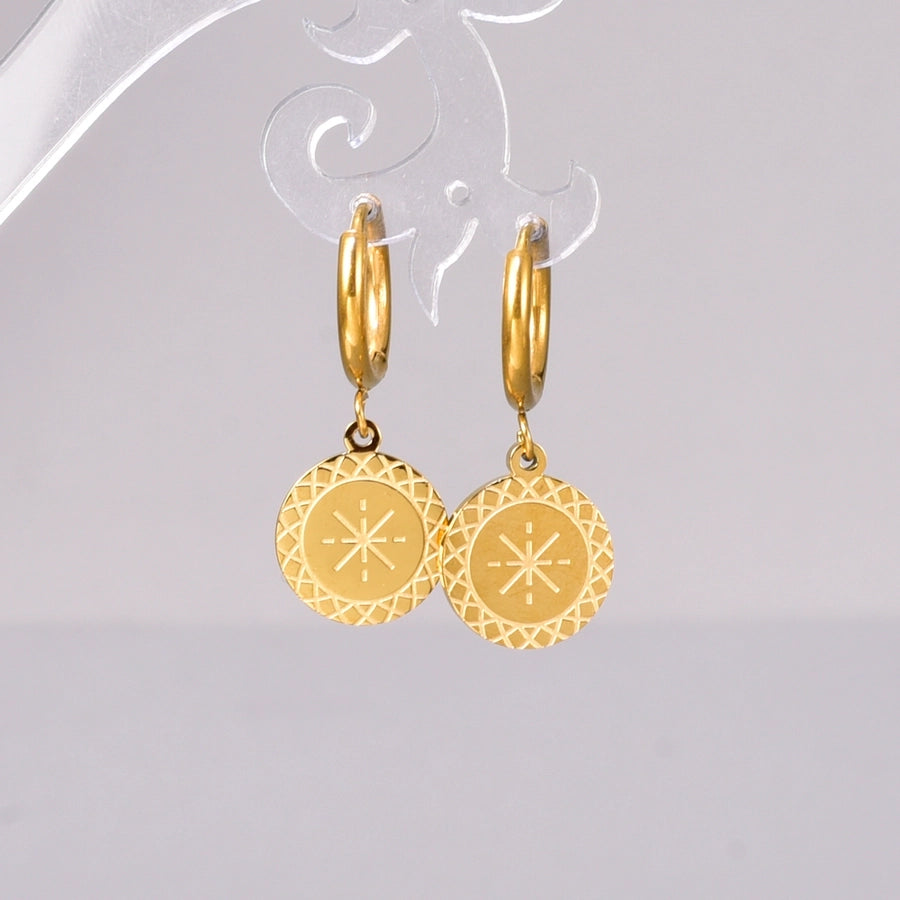 1 Pair Retro Classic Style Round 304 Stainless Steel 18K Gold Plated Drop Earrings