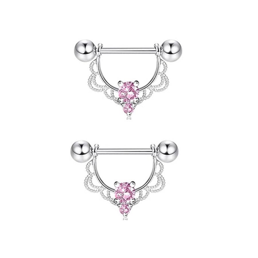 1 Pair Nipple Rings & Studs Hip-Hop Shiny Heart Shape Flower Butterfly 316L Stainless Steel  Copper Inlay Zircon Nipple Rings & Studs