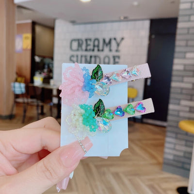 ig style sweet leaves flower artificial crystal alloy beaded inlay rhinestones hair clip