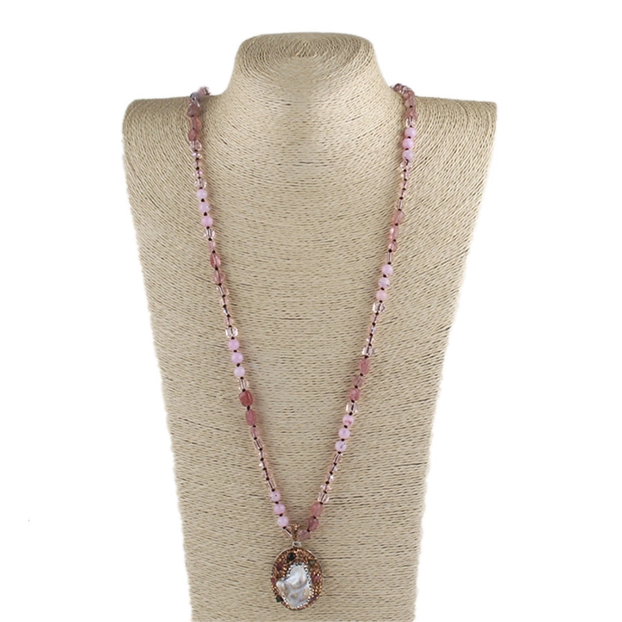 Vintage Style Simple Style Geometric natural stone Beaded Chain Pendant Necklace In Bulk