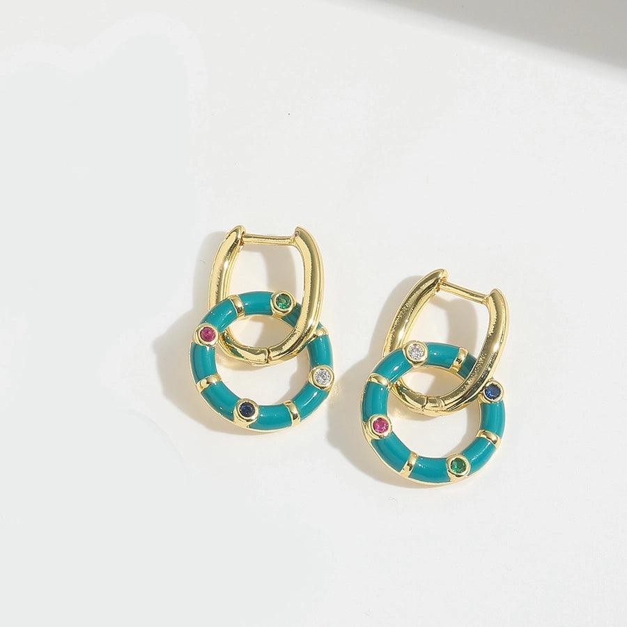 1 Pair Elegant Simple Style Solid Color Plating Inlay Copper Zircon 14K Gold Plated Drop Earrings