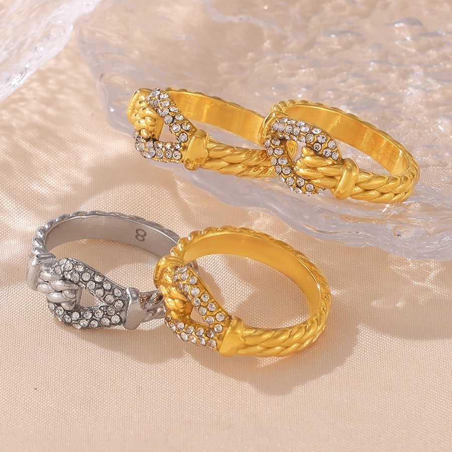 Jewelry Luxurious Modern Style U Shape Titanium Steel Zircon 18K Gold Plated Inlay Rings