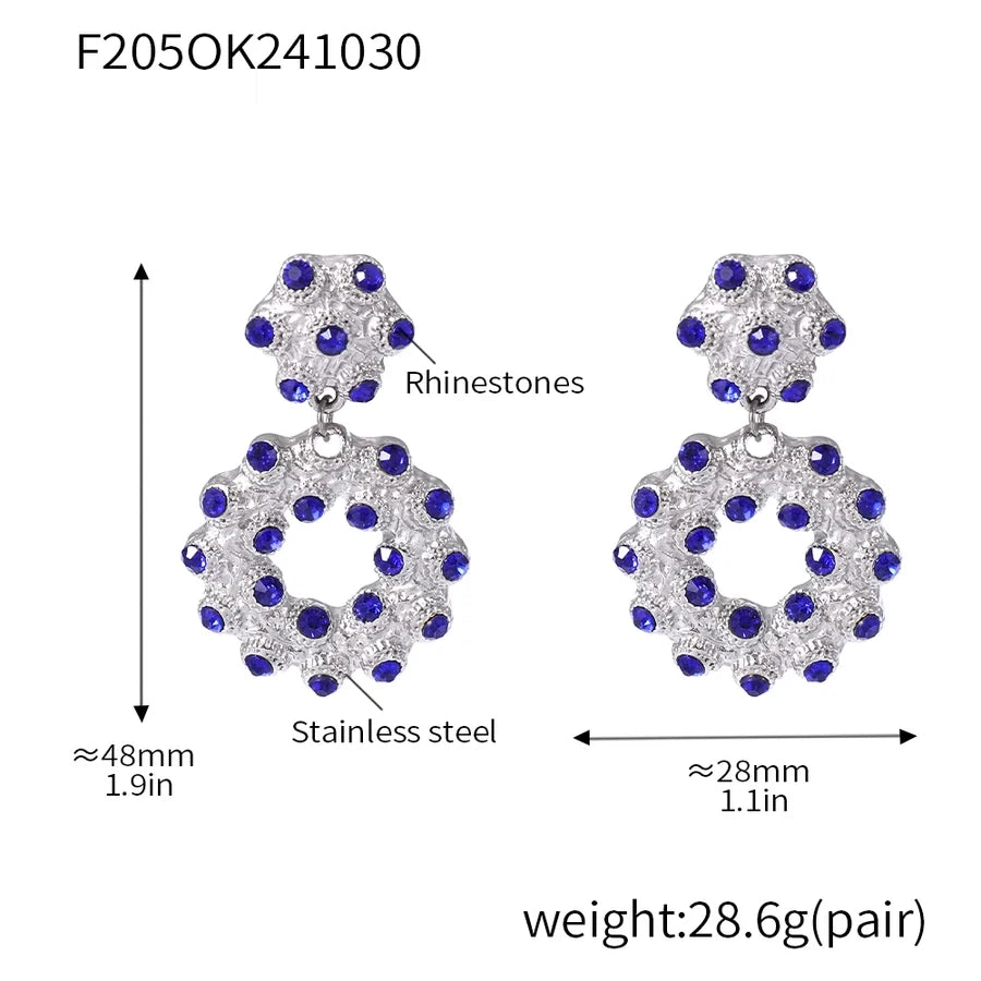 Jewelry Elegant Circle 304 Stainless Steel Rhinestones Glass Stone 18K Gold Plated Plating Inlay Earrings Necklace