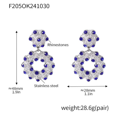 Jewelry Elegant Circle 304 Stainless Steel Rhinestones Glass Stone 18K Gold Plated Plating Inlay Earrings Necklace