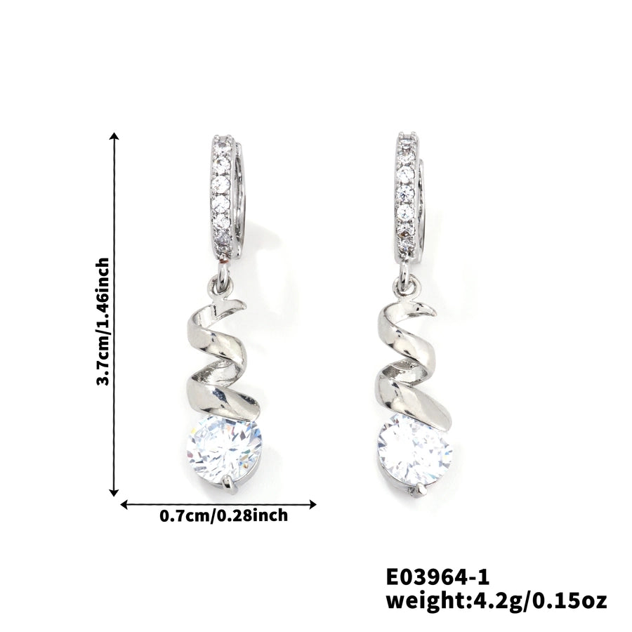 1 Pair Glam Shiny Water Droplets Inlay Copper Glass Rhodium Plated Drop Earrings