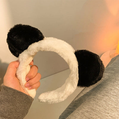 Cute cartoon plush panda ear headband facial mask for washing autumn and winter wide-brimmed hair band female Net Red