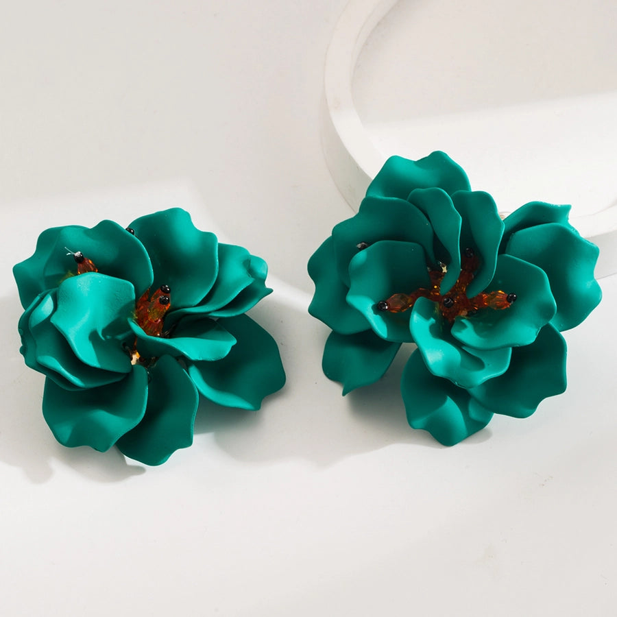 1 Pair Princess Vacation Sweet Flower Inlay Arylic Alloy Acrylic 14K Gold Plated Ear Studs