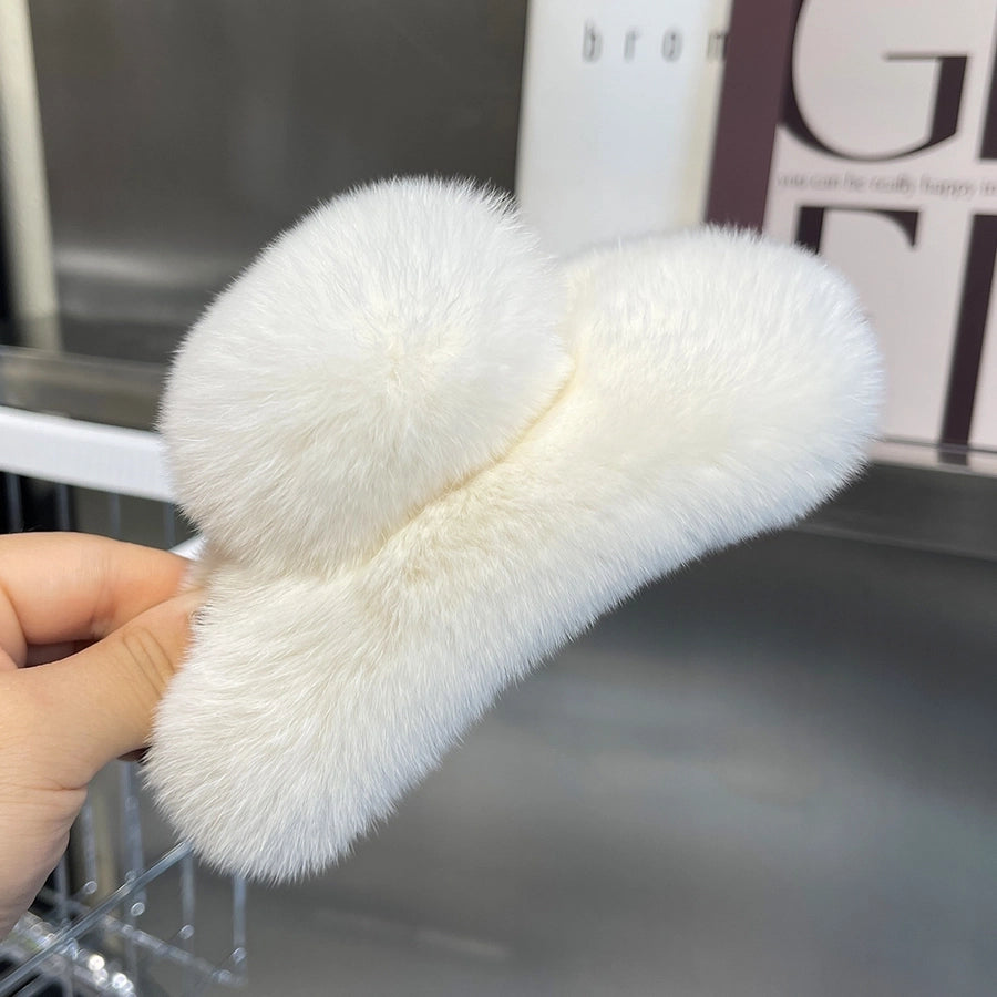 simple style geometric solid color rabbit fur hair claws 1 piece