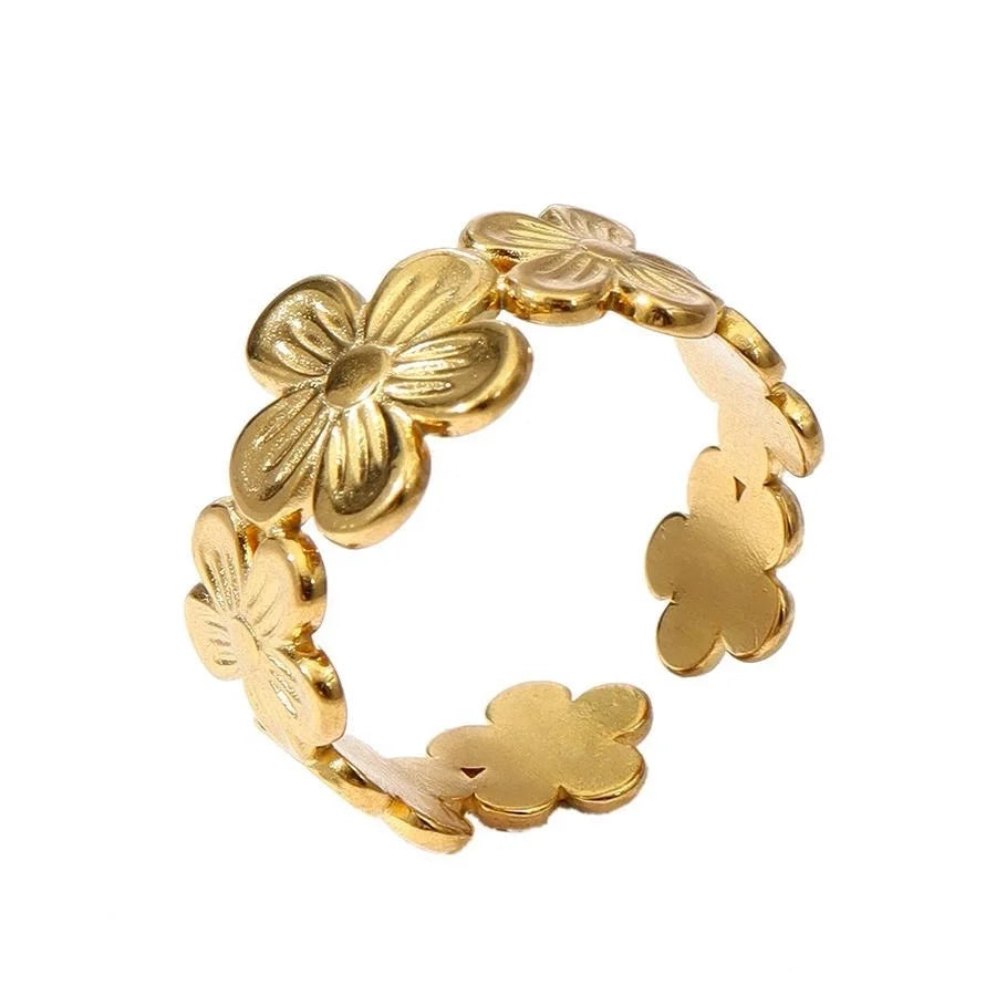 Jewelry Retro Leaf Heart Shape Flower 304 Stainless Steel Plating Open Rings