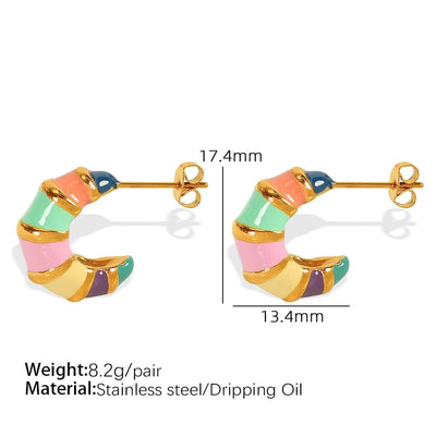1 Pair IG Style Elegant Vintage Style C Shape Polishing Enamel Plating 304 Stainless Steel 18K Gold Plated Ear Studs
