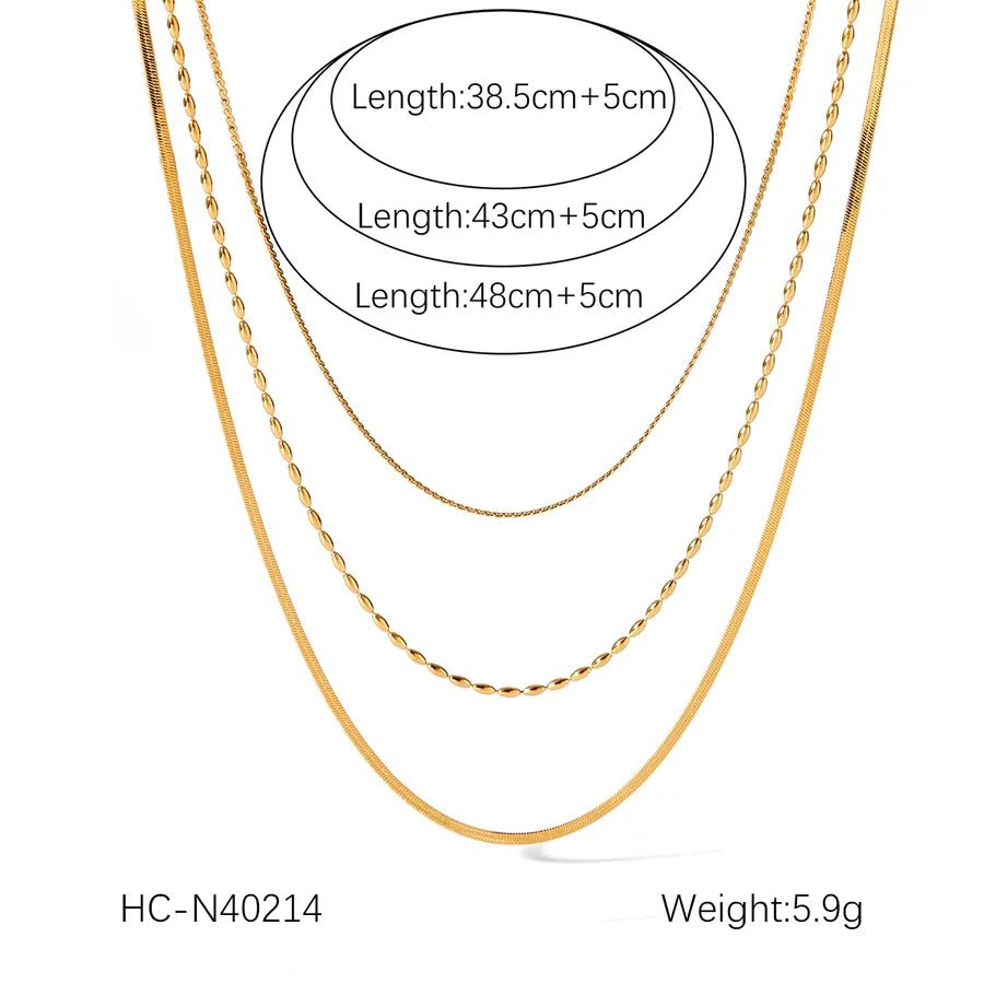 Wholesale Jewelry IG Style Commute Geometric 304 Stainless Steel Titanium Steel 18K Gold Plated Three Layer Necklace ball chain snake chain