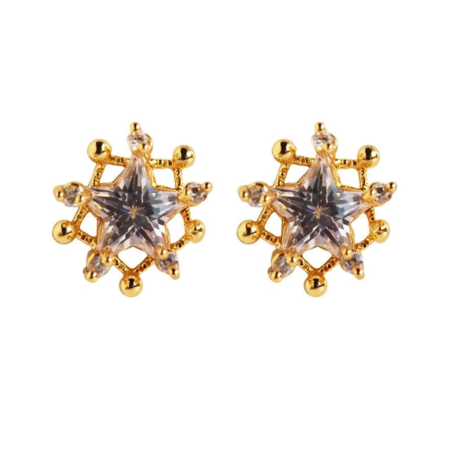 1 Pair Luxurious Queen Shiny Star Inlay Brass Zircon 24K Gold Plated Brass Earrings