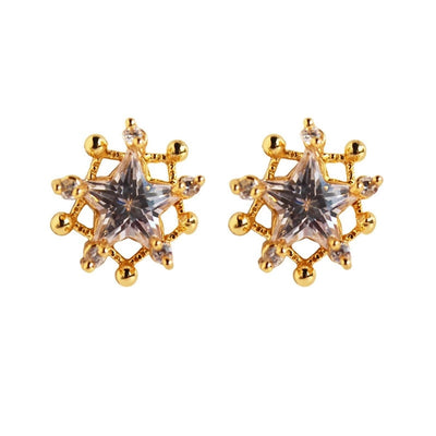 1 Pair Luxurious Queen Shiny Star Inlay Brass Zircon 24K Gold Plated Brass Earrings