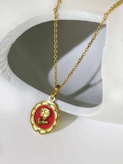 Jewelry Simple Style Heart Shape Flower 304 Stainless Steel Pendant Necklace