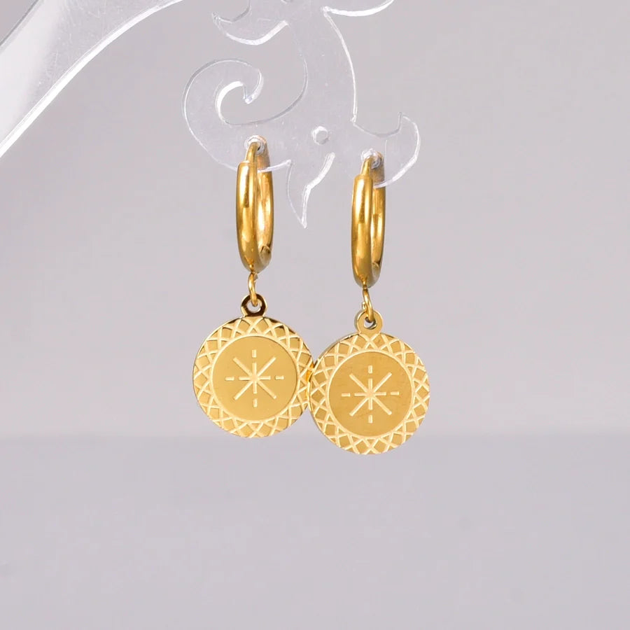 1 Pair Retro Classic Style Round 304 Stainless Steel 18K Gold Plated Drop Earrings