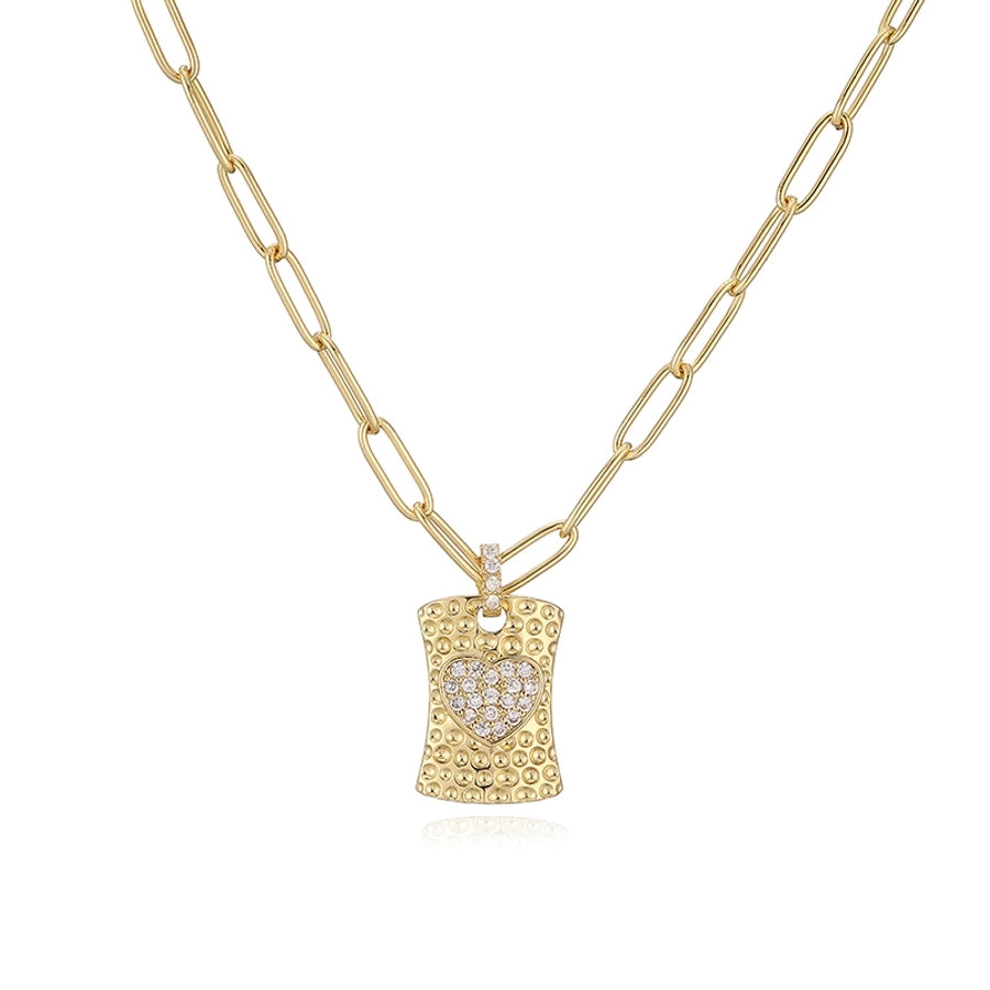 Jewelry Hip-Hop Shiny Heart Shape Copper Copper Zircon 18K Gold Plated Inlay Pendant Necklace